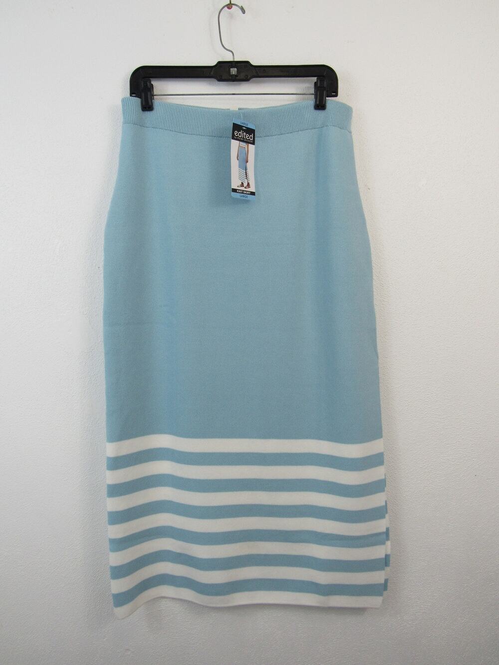 NWT Edited by Remi Bader Knit Maxi Skirt Large Light Blue Slits Bodycon